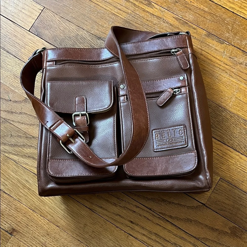 Relic Dark Brown Faux Leather Messenger/Shoulder or Cross-body Bag
